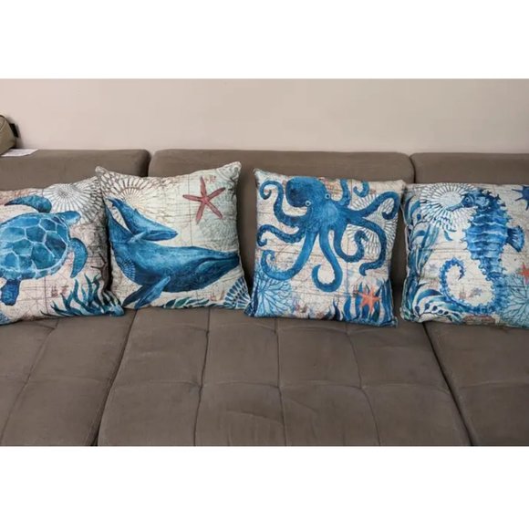 Decorative Throw Pillow Covers Cases Set Beach Decor Nautical Coastal Cottage - Picture 11 of 16